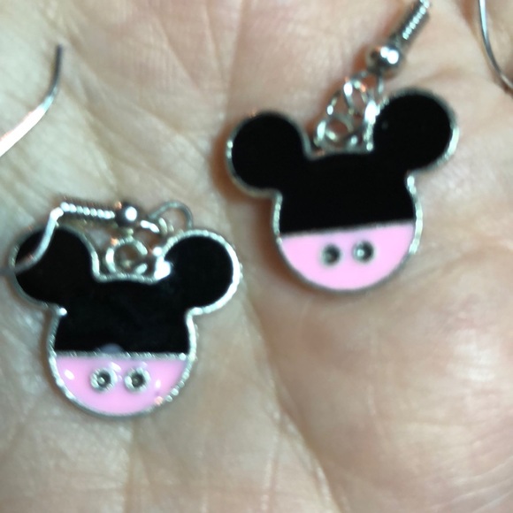 Pink & Black Mickey Ears Earrings (W28) - Picture 2 of 2